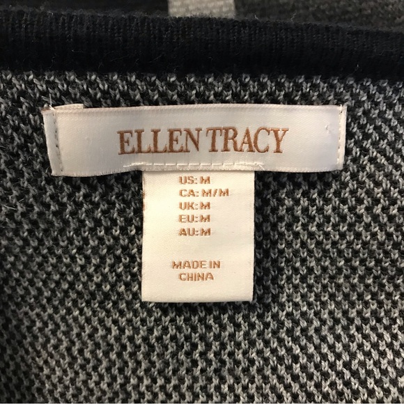 Ellen Tracy Merino Wool Plaid Open Cardigan Sweater Black Grey Size Medium - Picture 9 of 9